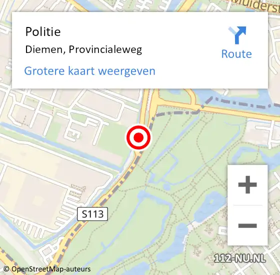 Locatie op kaart van de 112 melding: Politie Diemen, Provincialeweg op 31 mei 2017 21:50