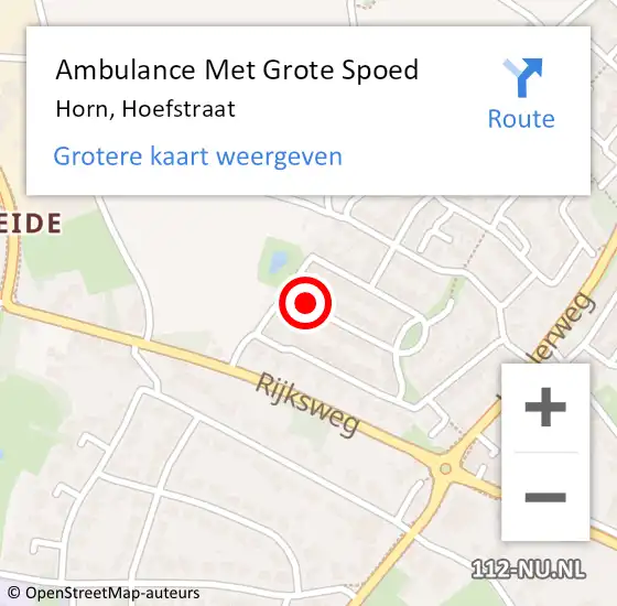 Locatie op kaart van de 112 melding: Ambulance Met Grote Spoed Naar Horn, Hoefstraat op 1 juni 2017 01:19