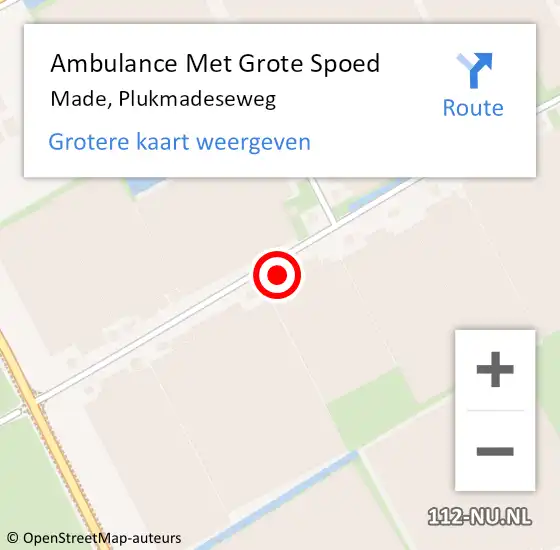 Locatie op kaart van de 112 melding: Ambulance Met Grote Spoed Naar Made, Plukmadeseweg op 1 juni 2017 02:58