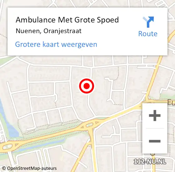 Locatie op kaart van de 112 melding: Ambulance Met Grote Spoed Naar Nuenen, Oranjestraat op 1 juni 2017 07:02