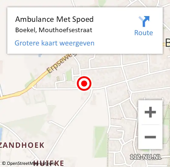 Locatie op kaart van de 112 melding: Ambulance Met Spoed Naar Boekel, Mouthoefsestraat op 1 juni 2017 07:36