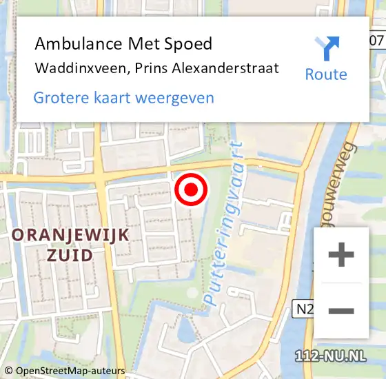 Locatie op kaart van de 112 melding: Ambulance Met Spoed Naar Waddinxveen, Prins Alexanderstraat op 1 juni 2017 08:15