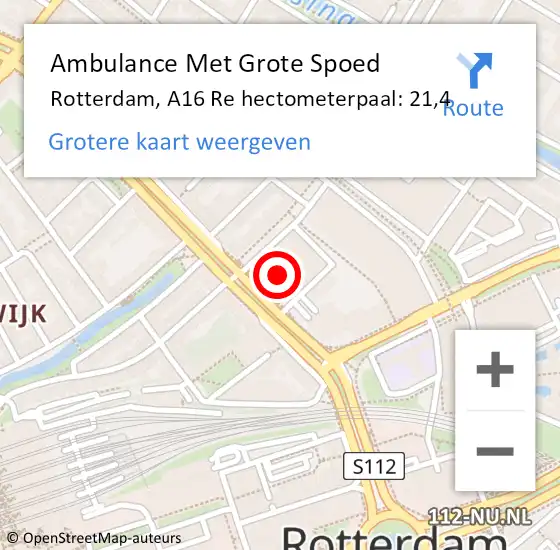Locatie op kaart van de 112 melding: Ambulance Met Grote Spoed Naar Rotterdam, A16 Re hectometerpaal: 17,2 op 1 juni 2017 08:34