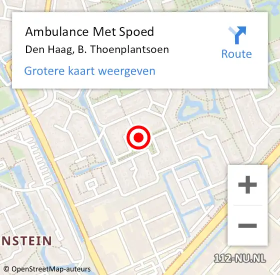 Locatie op kaart van de 112 melding: Ambulance Met Spoed Naar Den Haag, B. Thoenplantsoen op 1 juni 2017 08:41