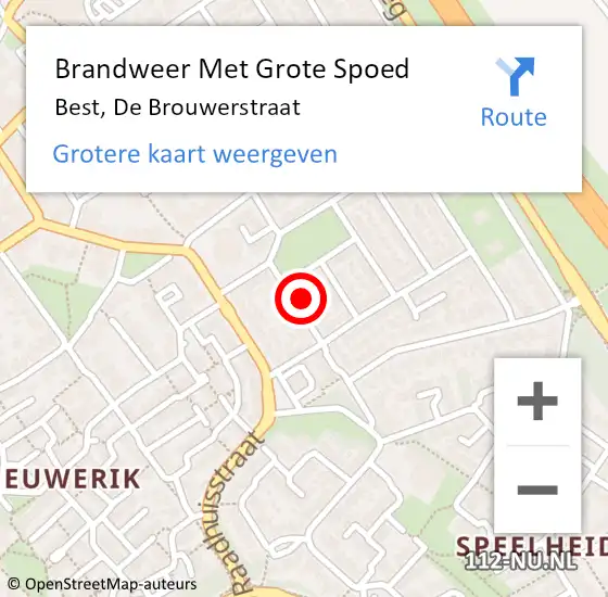 Locatie op kaart van de 112 melding: Brandweer Met Grote Spoed Naar Best, De Brouwerstraat op 1 juni 2017 08:51