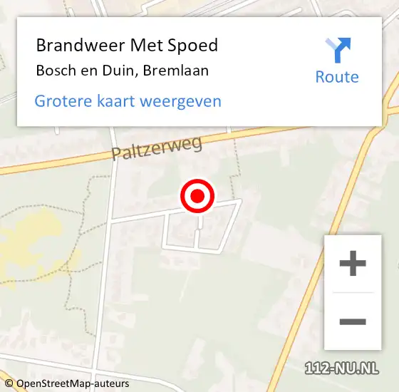 Locatie op kaart van de 112 melding: Brandweer Met Spoed Naar Bosch en Duin, Bremlaan op 1 juni 2017 09:21