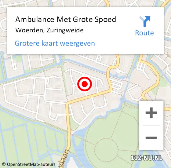 Locatie op kaart van de 112 melding: Ambulance Met Grote Spoed Naar Woerden, Zuringweide op 1 juni 2017 09:47