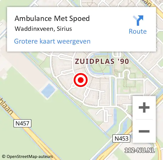 Locatie op kaart van de 112 melding: Ambulance Met Spoed Naar Waddinxveen, Sirius op 1 juni 2017 10:43