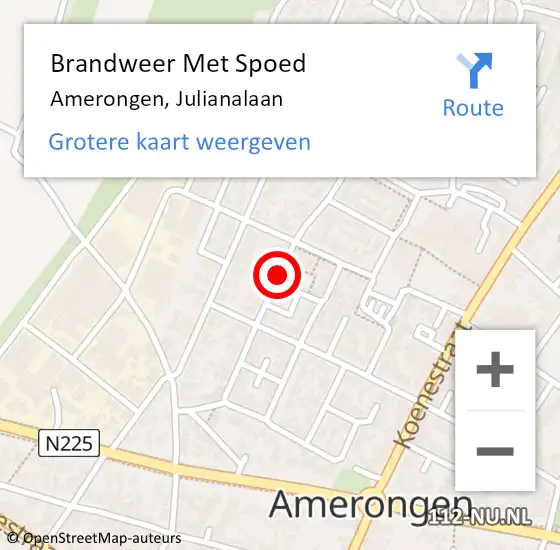 Locatie op kaart van de 112 melding: Brandweer Met Spoed Naar Amerongen, Julianalaan op 1 juni 2017 11:52