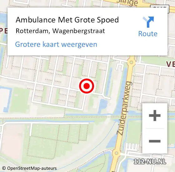 Locatie op kaart van de 112 melding: Ambulance Met Grote Spoed Naar Rotterdam, Wagenbergstraat op 1 juni 2017 12:10