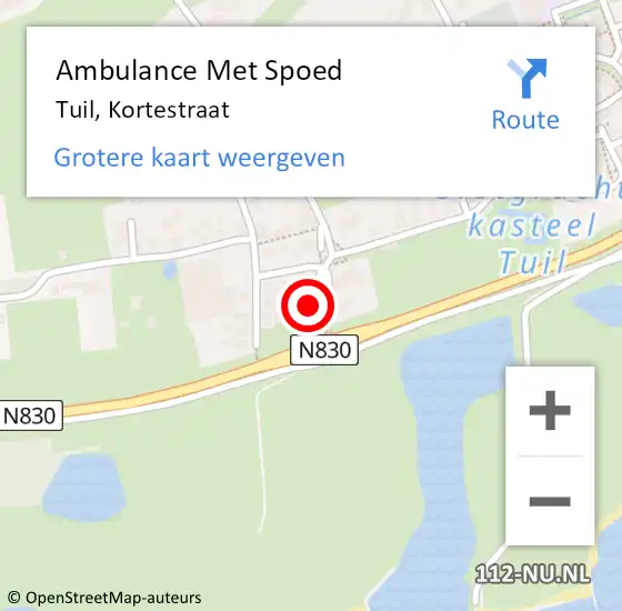 Locatie op kaart van de 112 melding: Ambulance Met Spoed Naar Tuil, Kortestraat op 1 juni 2017 12:11