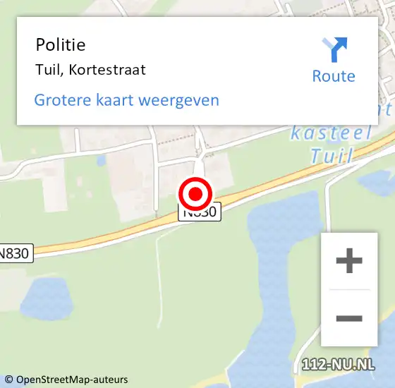 Locatie op kaart van de 112 melding: Politie Tuil, Kortestraat op 1 juni 2017 12:13