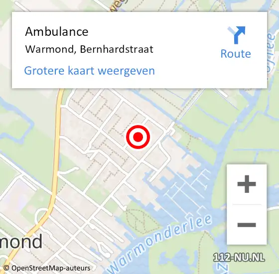 Locatie op kaart van de 112 melding: Ambulance Warmond, Bernhardstraat op 1 juni 2017 12:39