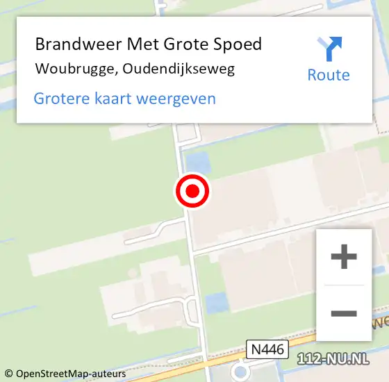 Locatie op kaart van de 112 melding: Brandweer Met Grote Spoed Naar Woubrugge, Oudendijkseweg op 1 juni 2017 12:57