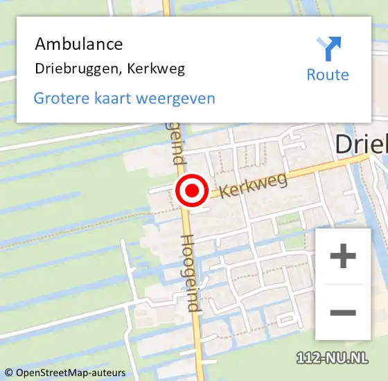 Locatie op kaart van de 112 melding: Ambulance Driebruggen, Kerkweg op 1 juni 2017 13:06