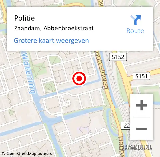 Locatie op kaart van de 112 melding: Politie Zaandam, Abbenbroekstraat op 1 juni 2017 13:21