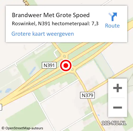 Locatie op kaart van de 112 melding: Brandweer Met Grote Spoed Naar Roswinkel, N391 hectometerpaal: 6,5 op 1 juni 2017 14:40