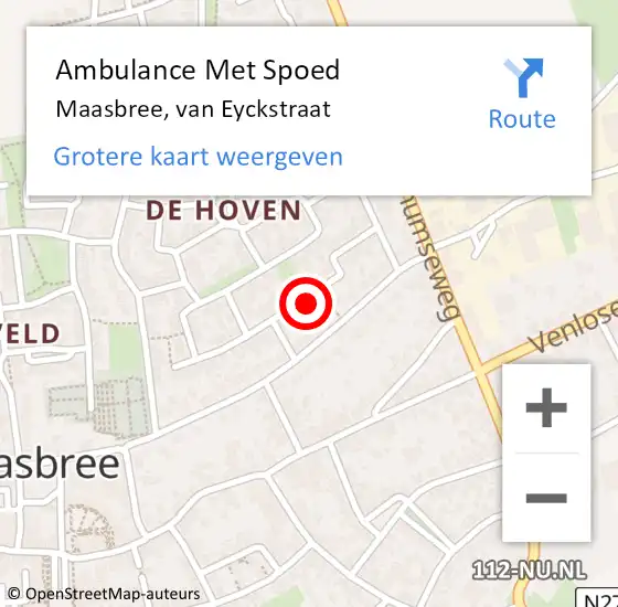 Locatie op kaart van de 112 melding: Ambulance Met Spoed Naar Maasbree, van Eyckstraat op 1 juni 2017 17:52