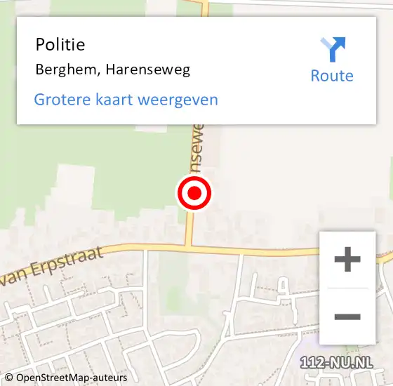 Locatie op kaart van de 112 melding: Politie Berghem, Harenseweg op 1 juni 2017 17:59