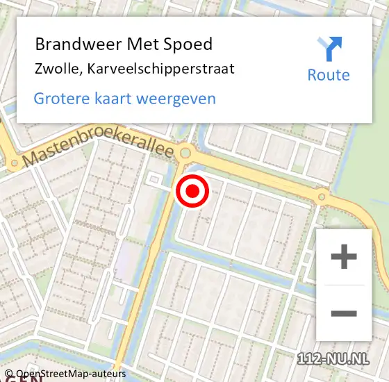 Locatie op kaart van de 112 melding: Brandweer Met Spoed Naar Zwolle, Karveelschipperstraat op 1 juni 2017 19:29