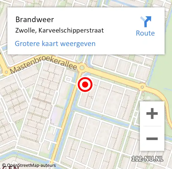 Locatie op kaart van de 112 melding: Brandweer Zwolle, Karveelschipperstraat op 1 juni 2017 19:39