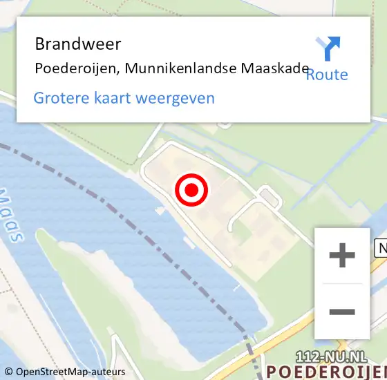 Locatie op kaart van de 112 melding: Brandweer Poederoijen, Munnikenlandse Maaskade op 1 juni 2017 19:52