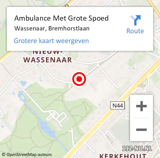 Locatie op kaart van de 112 melding: Ambulance Met Grote Spoed Naar Wassenaar, Bremhorstlaan op 1 juni 2017 20:33