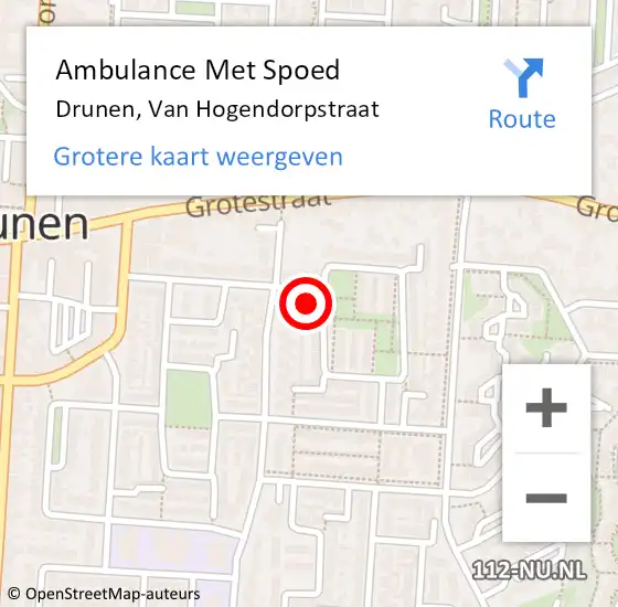 Locatie op kaart van de 112 melding: Ambulance Met Spoed Naar Drunen, Van Hogendorpstraat op 1 juni 2017 21:01