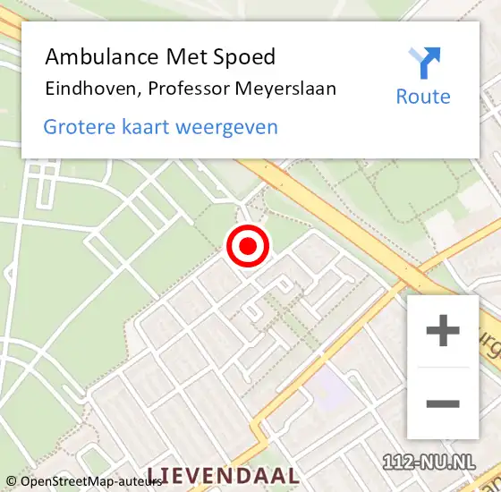 Locatie op kaart van de 112 melding: Ambulance Met Spoed Naar Eindhoven, Professor Meyerslaan op 1 juni 2017 21:09