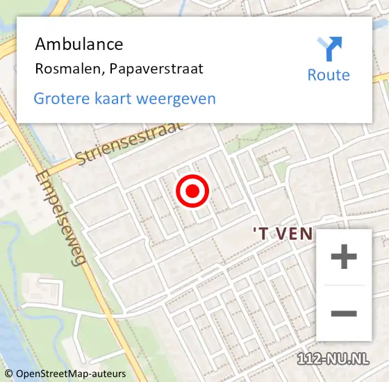 Locatie op kaart van de 112 melding: Ambulance Rosmalen, Papaverstraat op 1 juni 2017 21:45