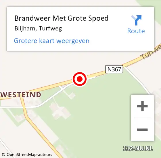 Locatie op kaart van de 112 melding: Brandweer Met Grote Spoed Naar Blijham, Turfweg op 1 juni 2017 22:18