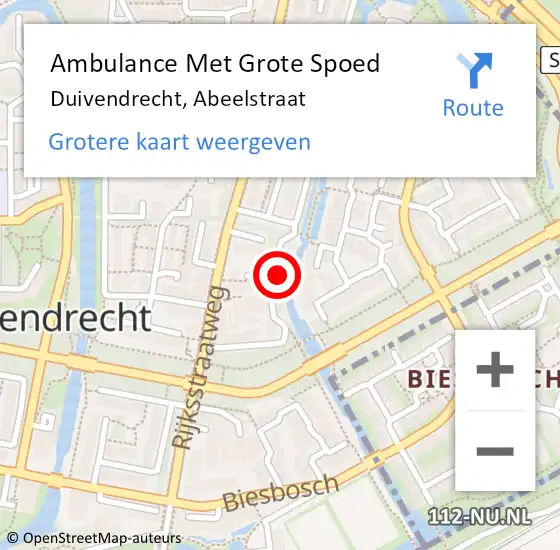 Locatie op kaart van de 112 melding: Ambulance Met Grote Spoed Naar Duivendrecht, Abeelstraat op 1 juni 2017 23:09