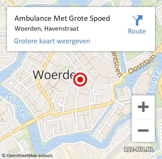 Locatie op kaart van de 112 melding: Ambulance Met Grote Spoed Naar Woerden, Havenstraat op 2 juni 2017 02:35