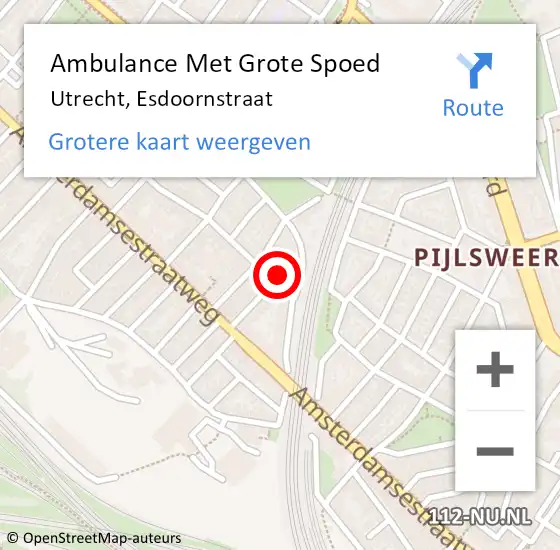 Locatie op kaart van de 112 melding: Ambulance Met Grote Spoed Naar Utrecht, Esdoornstraat op 2 juni 2017 03:45