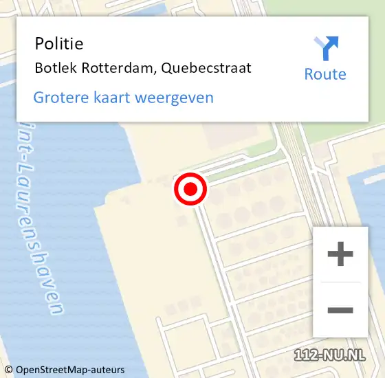 Locatie op kaart van de 112 melding: Politie Botlek, Quebecstraat op 2 juni 2017 07:00