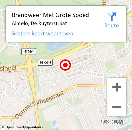 Locatie op kaart van de 112 melding: Brandweer Met Grote Spoed Naar Almelo, De Ruyterstraat op 2 juni 2017 09:03