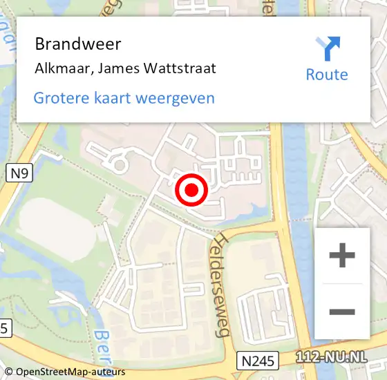 Locatie op kaart van de 112 melding: Brandweer Alkmaar, James Wattstraat op 2 juni 2017 09:50
