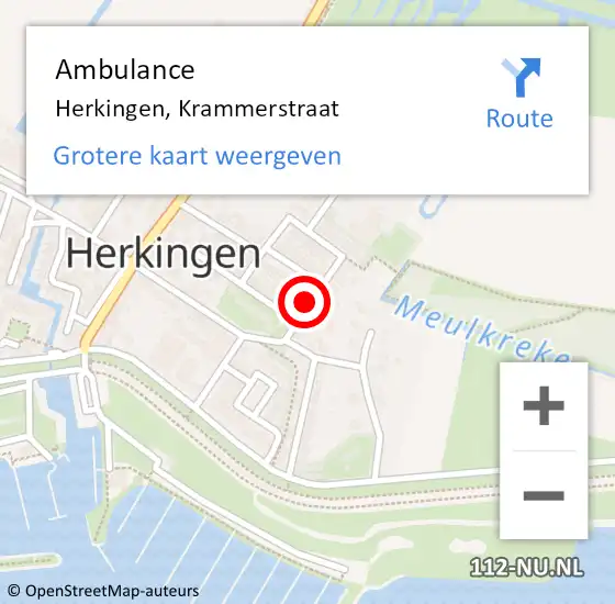 Locatie op kaart van de 112 melding: Ambulance Herkingen, Krammerstraat op 2 juni 2017 12:57