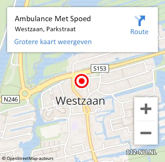 Locatie op kaart van de 112 melding: Ambulance Met Spoed Naar Westzaan, Parkstraat op 2 juni 2017 13:21