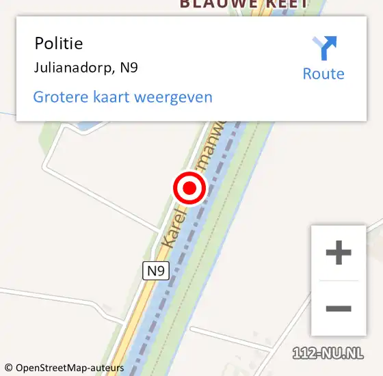 Locatie op kaart van de 112 melding: Politie Julianadorp, N9 op 2 juni 2017 14:25