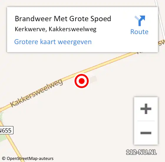 Locatie op kaart van de 112 melding: Brandweer Met Grote Spoed Naar Kerkwerve, Kakkersweelweg op 2 juni 2017 14:49