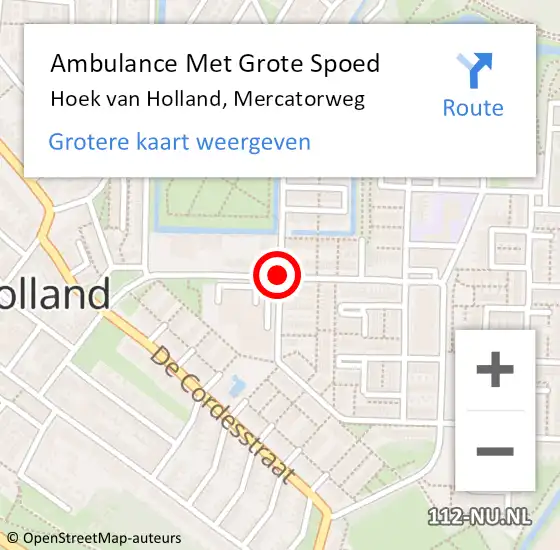 Locatie op kaart van de 112 melding: Ambulance Met Grote Spoed Naar Hoek van Holland, Mercatorweg op 2 juni 2017 15:02