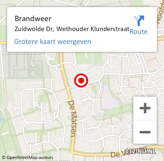 Locatie op kaart van de 112 melding: Brandweer Zuidwolde Dr, Wethouder Klunderstraat op 2 juni 2017 15:33