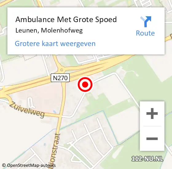 Locatie op kaart van de 112 melding: Ambulance Met Grote Spoed Naar Leunen, Molenhofweg op 2 juni 2017 16:53