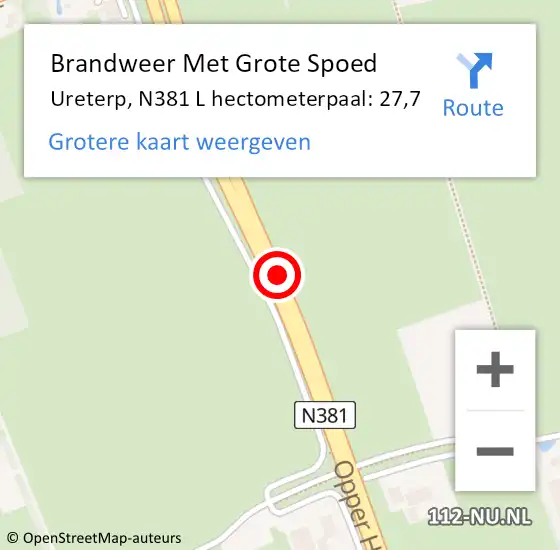 Locatie op kaart van de 112 melding: Brandweer Met Grote Spoed Naar Ureterp, N381 R hectometerpaal: 30,0 op 2 juni 2017 16:57