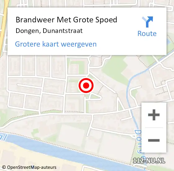 Locatie op kaart van de 112 melding: Brandweer Met Grote Spoed Naar Dongen, Dunantstraat op 2 juni 2017 17:46