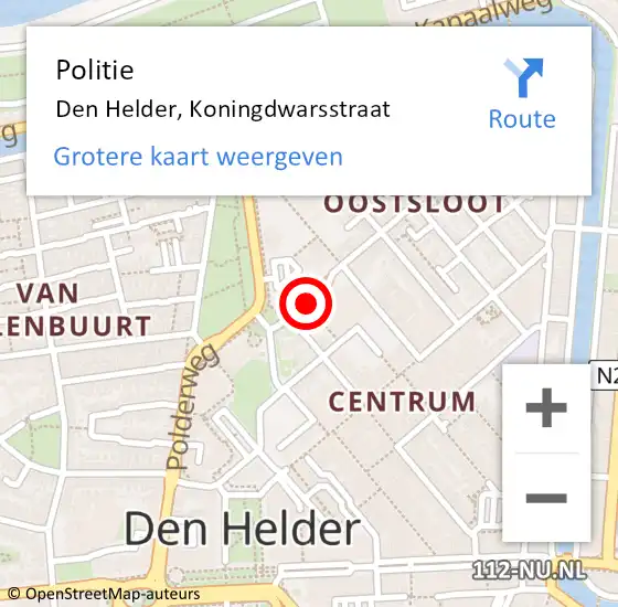 Locatie op kaart van de 112 melding: Politie Den Helder, Koningdwarsstraat op 2 juni 2017 18:26