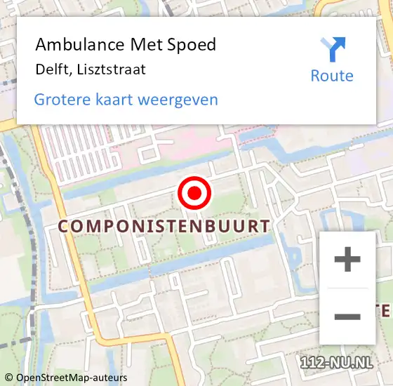 Locatie op kaart van de 112 melding: Ambulance Met Spoed Naar Delft, Lisztstraat op 2 juni 2017 19:07