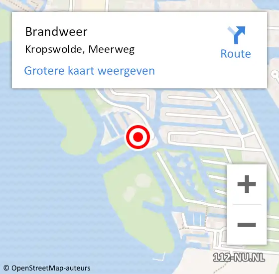 Locatie op kaart van de 112 melding: Brandweer Kropswolde, Meerweg op 2 juni 2017 21:30