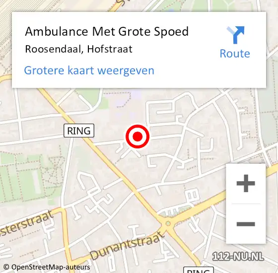 Locatie op kaart van de 112 melding: Ambulance Met Grote Spoed Naar Roosendaal, Hofstraat op 2 juni 2017 22:21